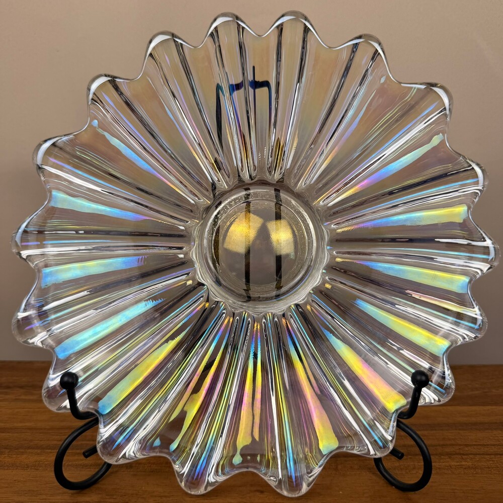 Federal Glass Celestial Glass 9" Bowl Iridescent Atomic Starburst Scallop Edge